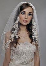 Alisa - Two Tier Lace Wedding Veil, Embroidered Bridal Appliques
