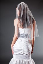 Yelena - Trimmed Wedding Veil, Swarovski Crystals Ribbon