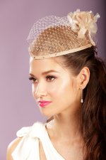 Champagne Pillbox Hat Fascinator with Roses and Crystals