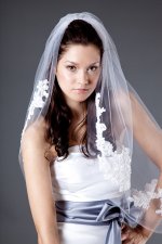 Bella - Wedding Veil with Lace Appliques, Bridal Pearls