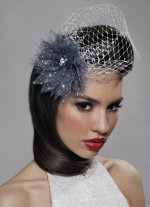 Kayla - Birdcage Wedding Veil, Tulle Flower, Swarowski Crystals